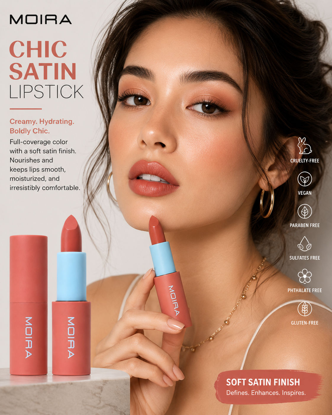 MOIRA Chic Satin Lipstick-002,Y2K