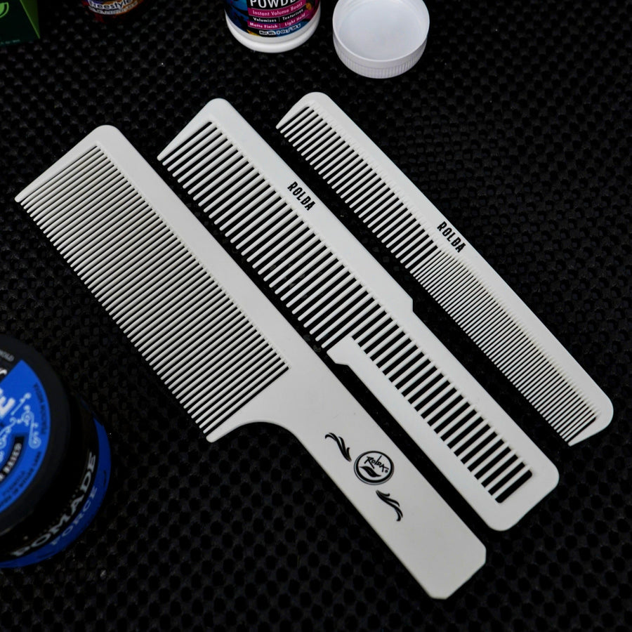 Rolda Barber Hair Styling Comb Kit White - 3pk