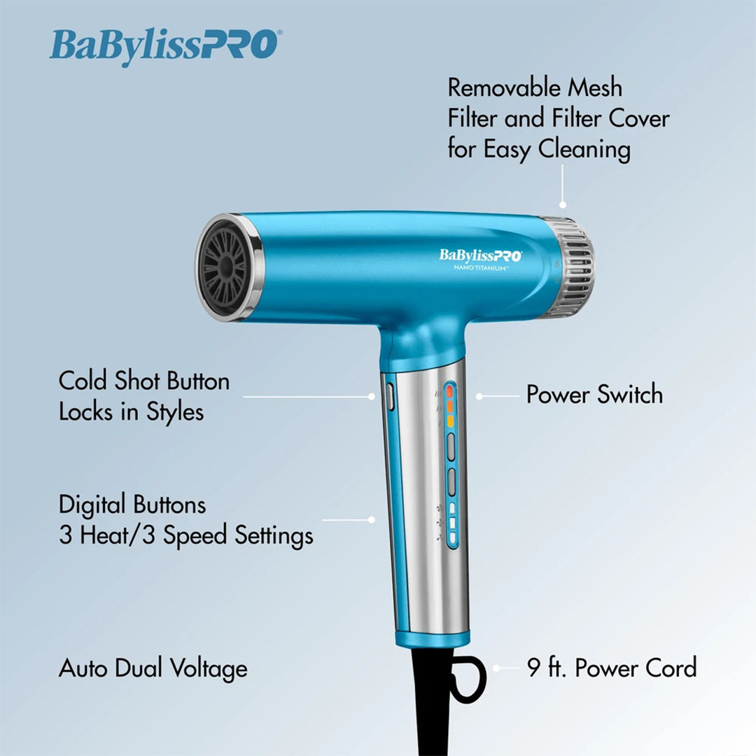 BaBylissPRO Nano Titanium Light Ionic Dryer ( Light Blue )