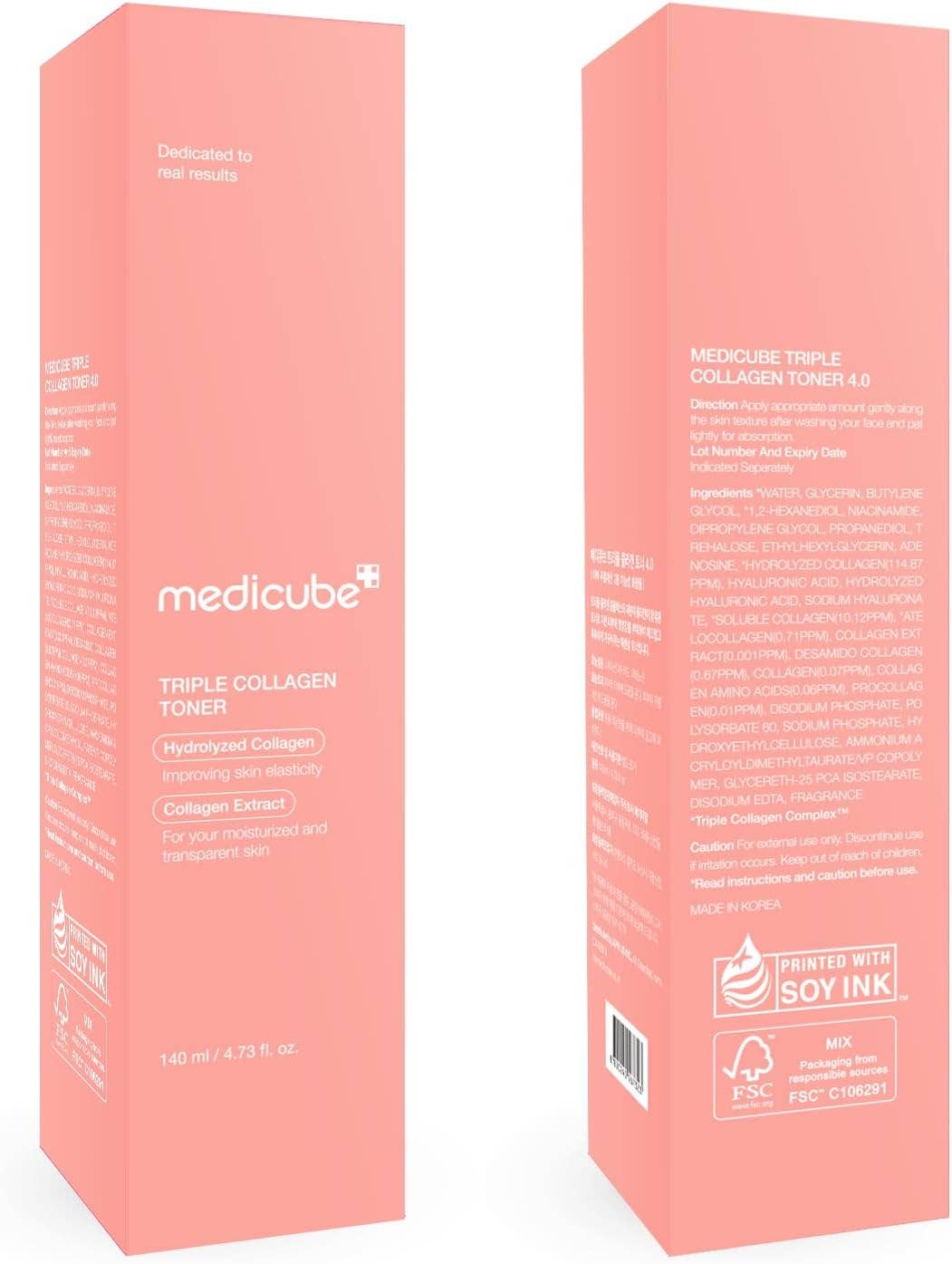 Medicube Triple Collagen Toner - Hydrolyzed, Atelo, & Soluble Collagen for Deep Hydration & Plump Skin - Fast-Absorbing Formula for All-Day Suppleness, Korean Skincare (4.73 fl.oz.)