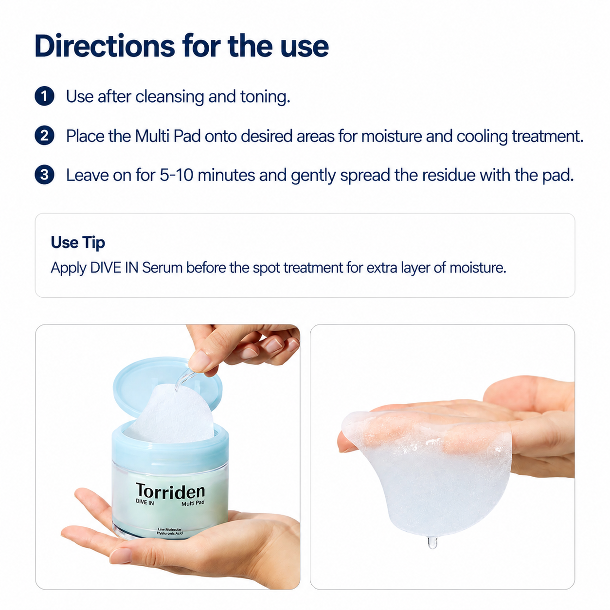Torriden DIVE IN Low Molecule Hyaluronic Acid Multi Pad Korean Skincare for Gentle Exfoliation and Hydration