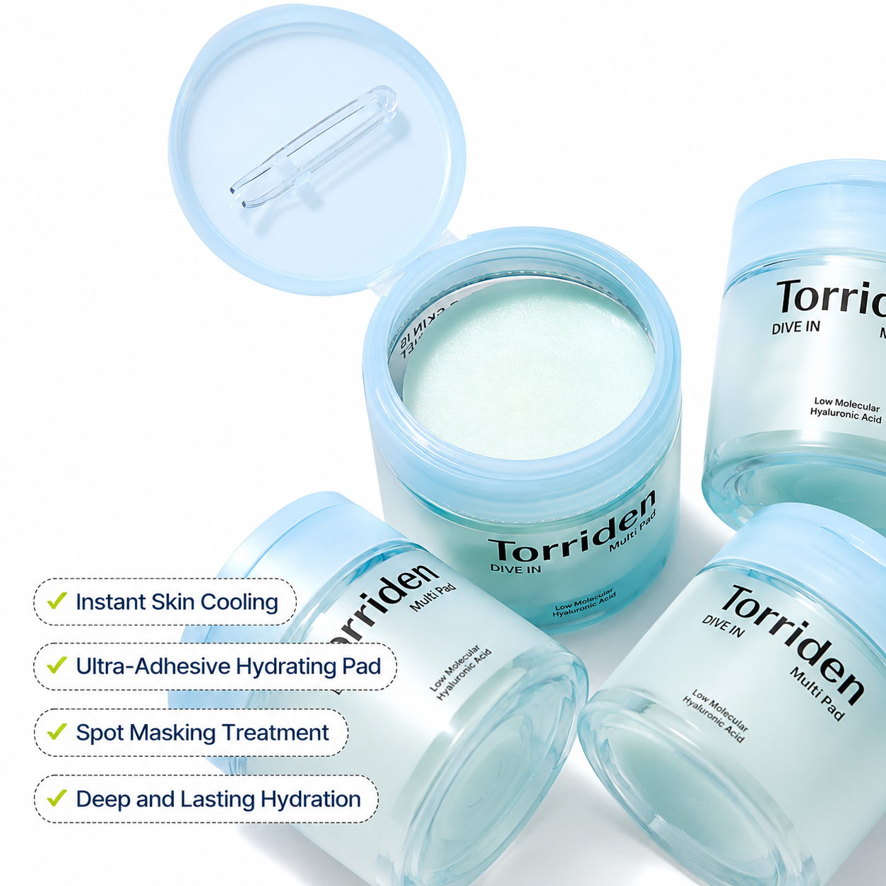 Torriden DIVE IN Low Molecule Hyaluronic Acid Multi Pad Korean Skincare for Gentle Exfoliation and Hydration