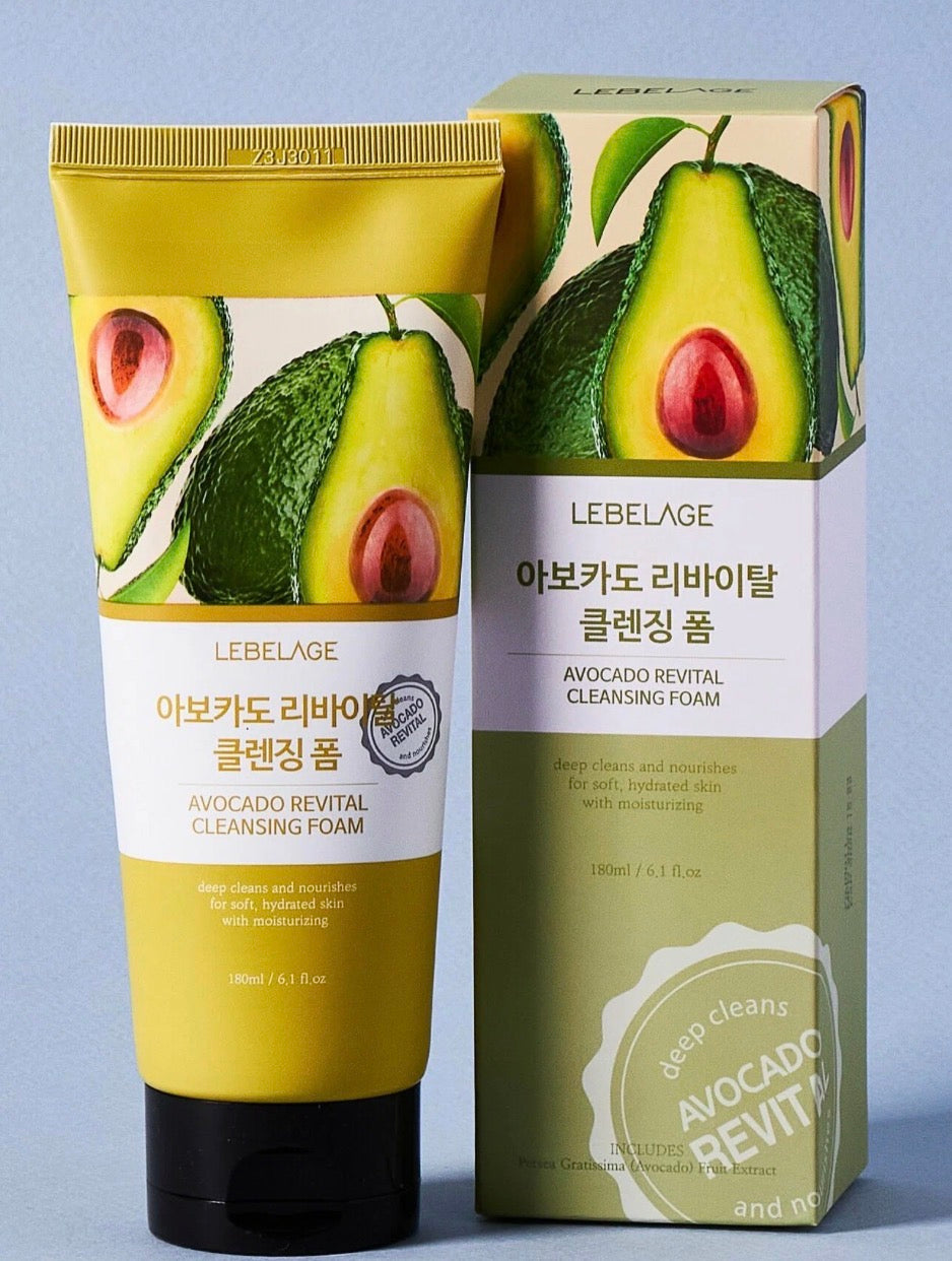 Lebelage Avocado Revital Cleansing Foam 180ml, Deep Cleansing, Moisturizing, Nourishing, For All Skin Types