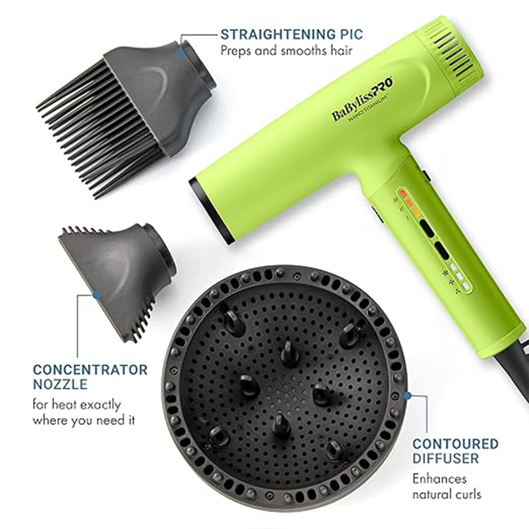 BaBylissPRO Nano Titanium Nano Light Ionic Dryer (Neon Yellow)