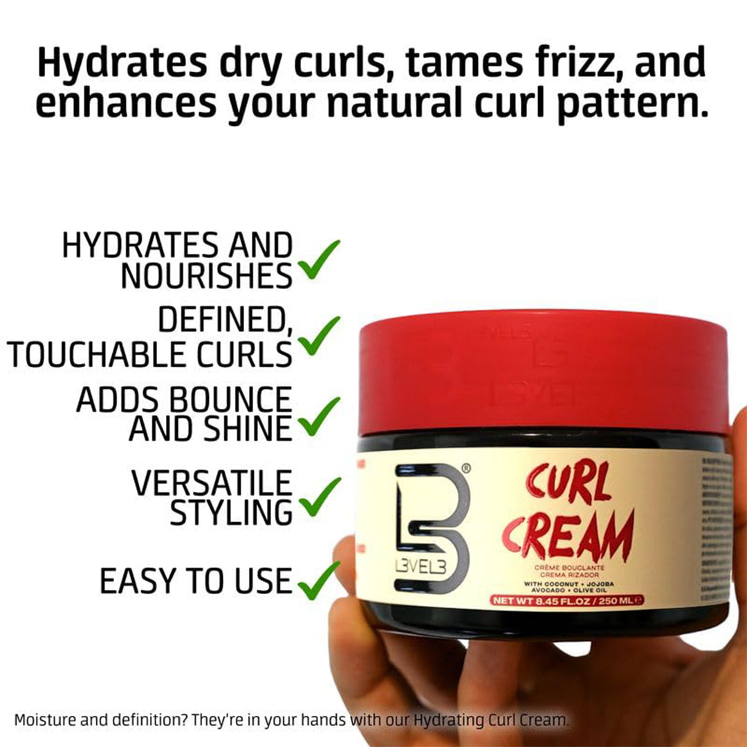 Level 3 Hydrating Curl Cream - with Coconut and Jojoba Oil for Coily and Curly Hair